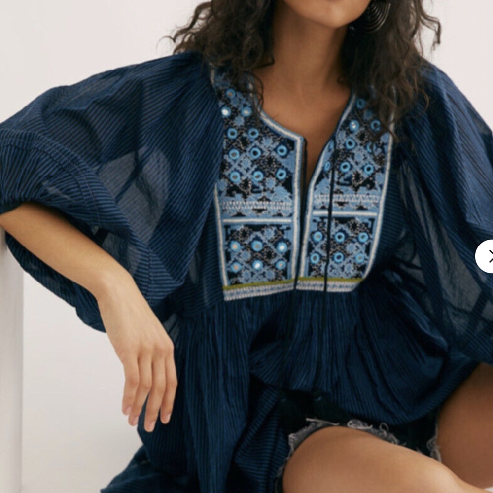 NEW Free People Tangier Tunic Dress Size Small Blue/Black P102-19 - Picture 2 of 3